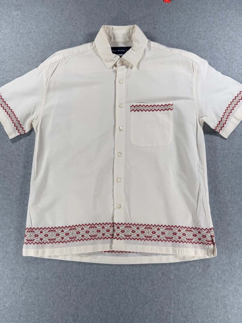 Abercrombie & Fitch Men's  Short-Sleeve Button-Down Shirt Embroidered Detail